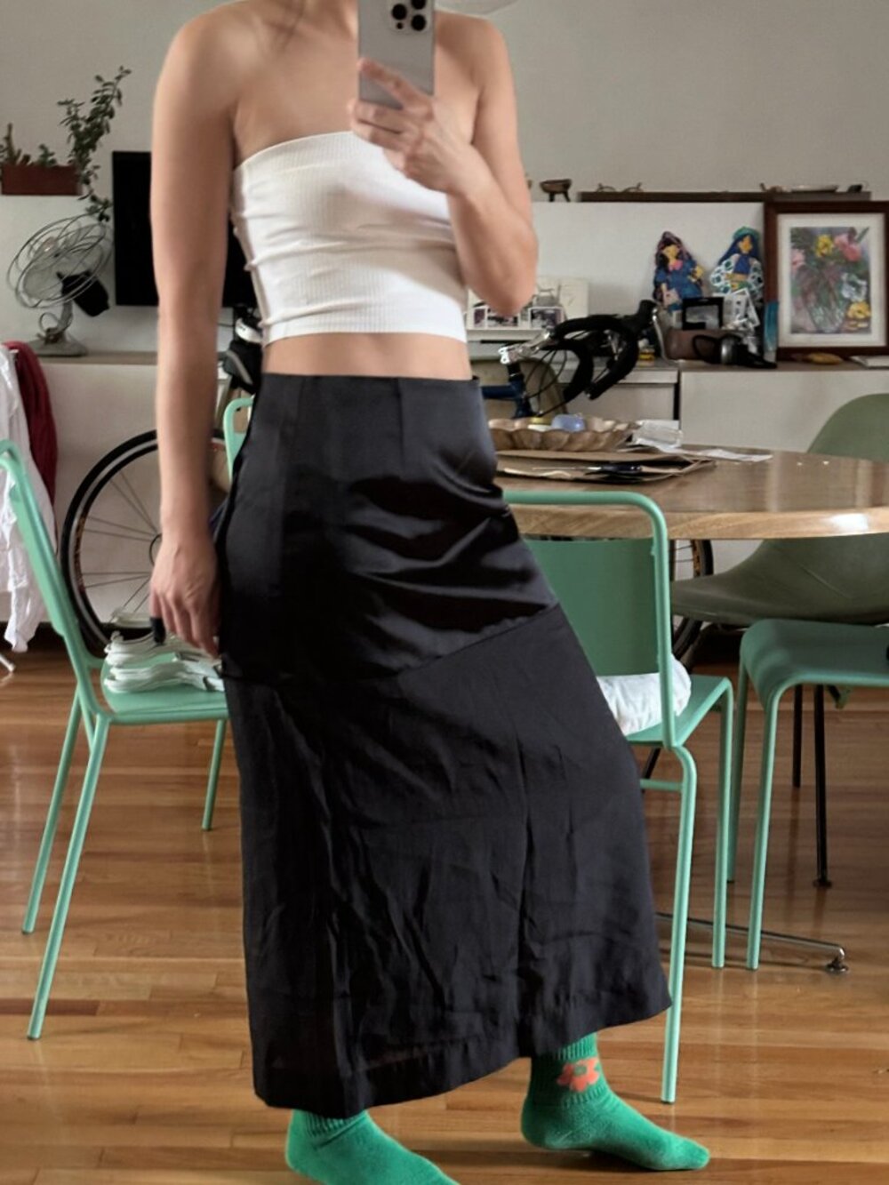 Mijeong Park, Midi Skirt, Black, Satin Sheer